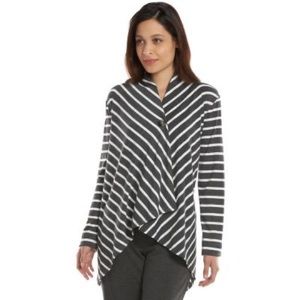 Grey & White Striped Wrap Cardigan by AB Studio L